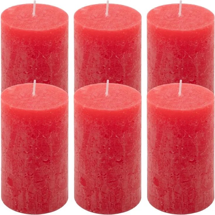Rusztikus gyertya készlet 11,5 cm Ø 6,8 cm 6 db piros
