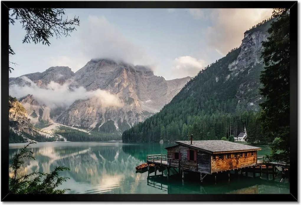 Poszterek keretben 60x40 Tájkép hegyekkel Házikó