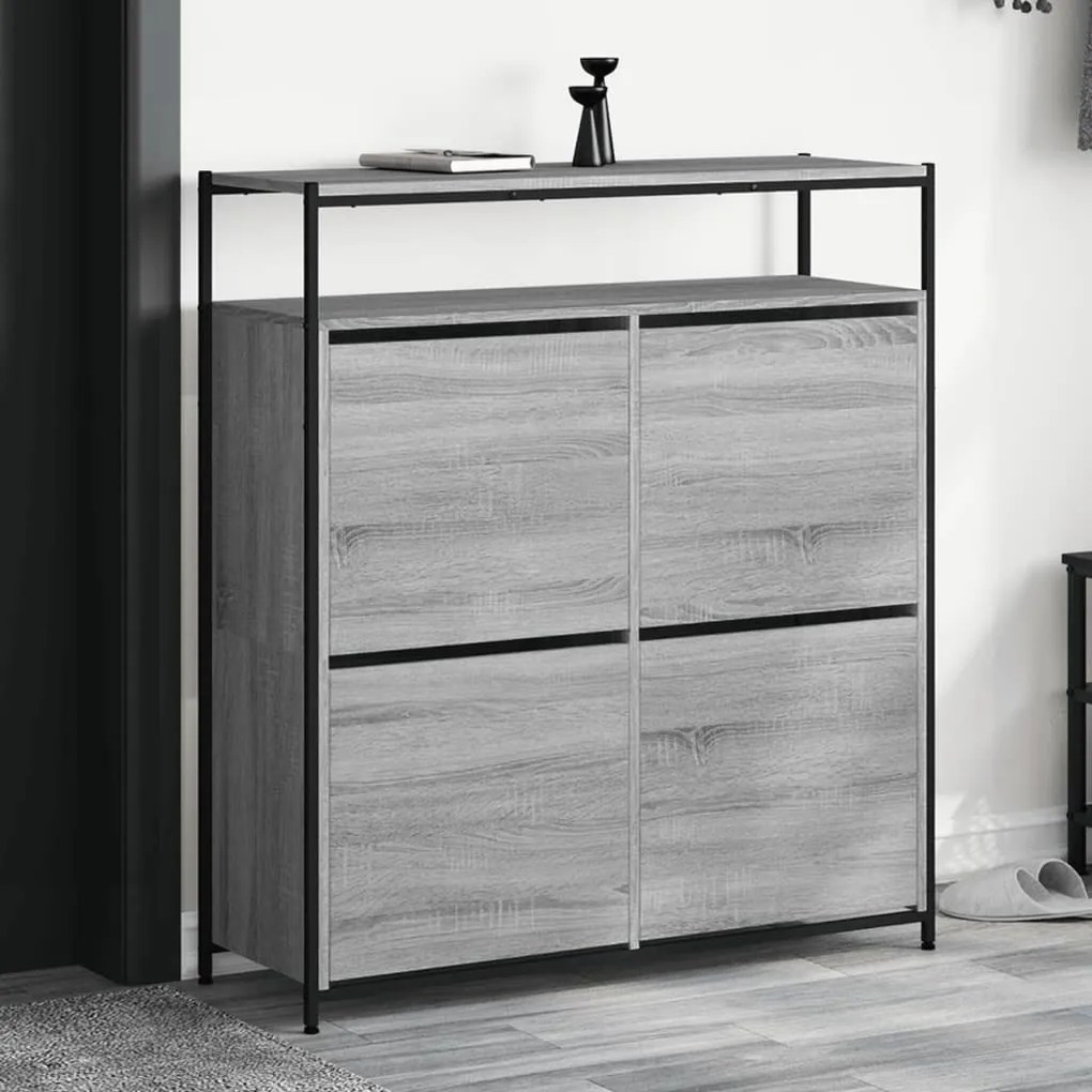 szürke sonoma cipőszekrény 4 kihajtható fiókkal 100x34x112 cm