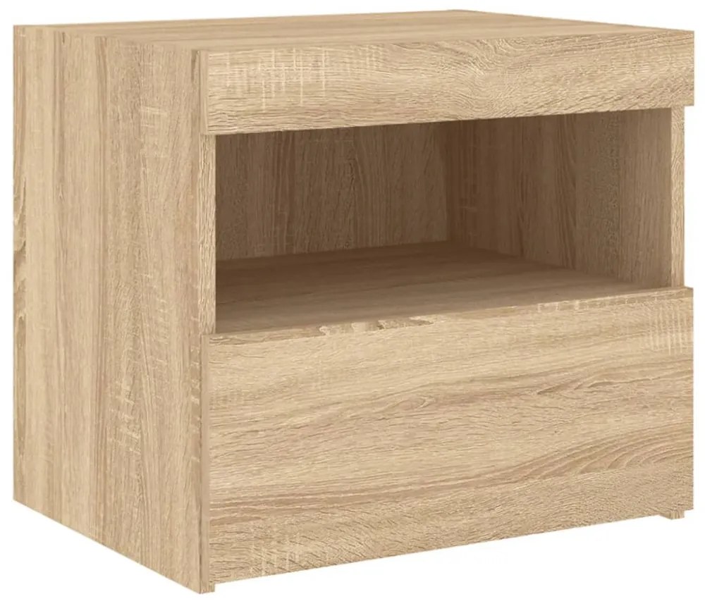 2 db sonoma tölgy színű éjjeliszekrény LED-ekkel 50x40x45 cm