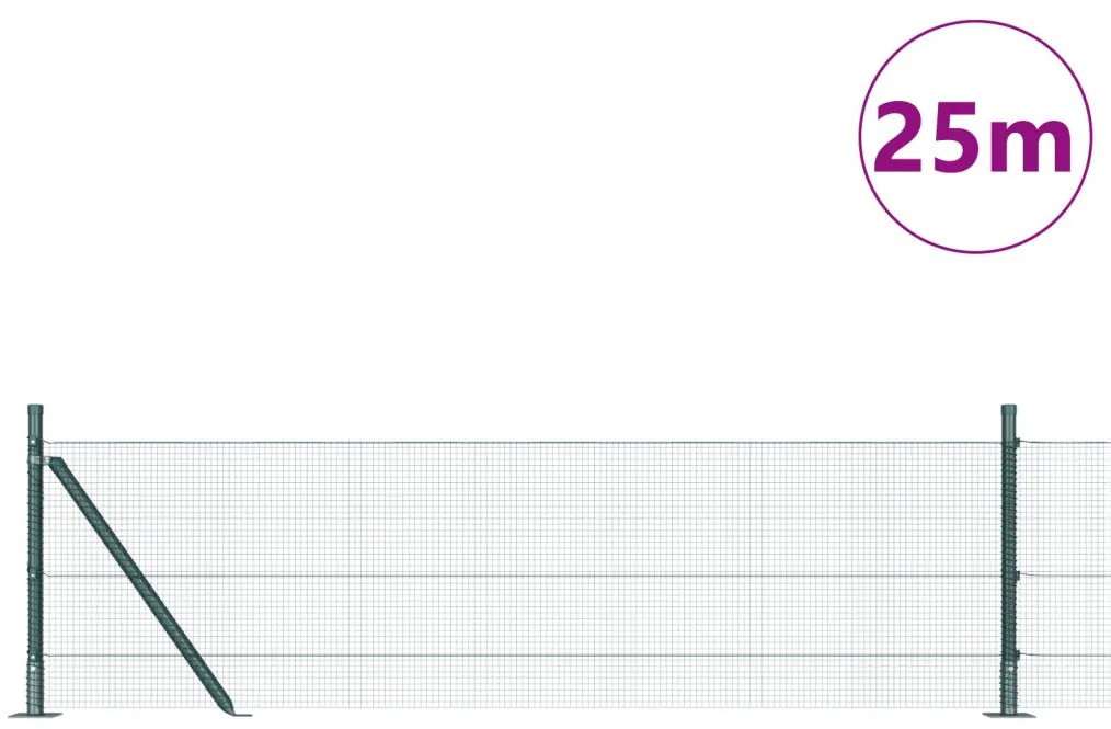 Hegesztett drótkerítés 13 flancos oszloppal Zöld 0.4x25 m Acél