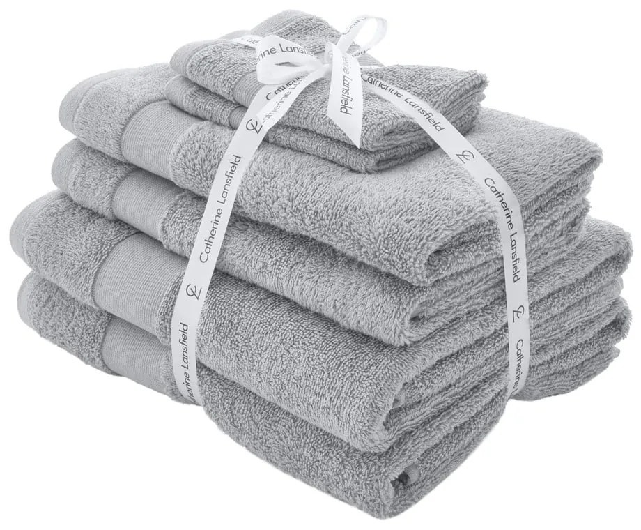 Világosszürke frottír pamut törölköző és fürdőlepedő készlet 6 db-os Anti-Bacterial – Catherine Lansfield