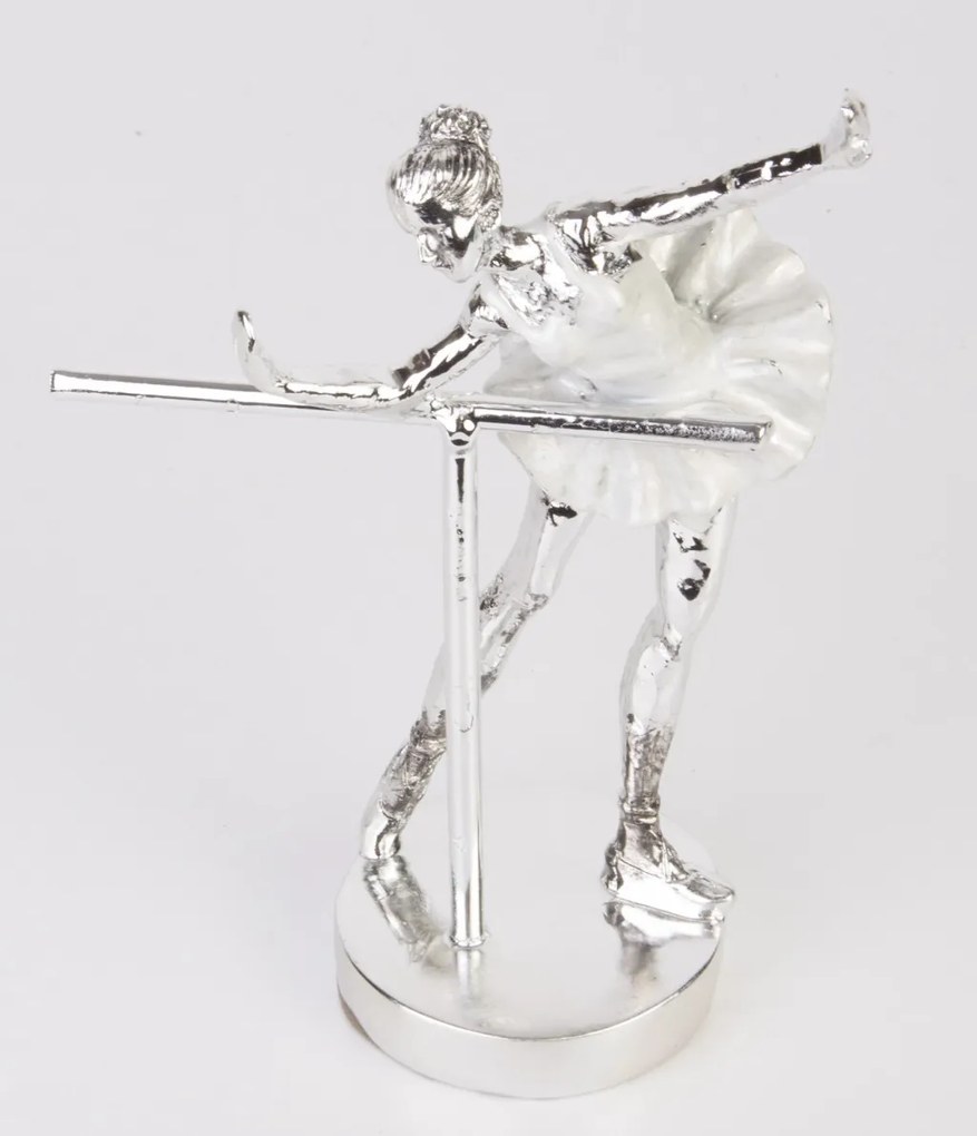 Bond design magasfényű ezüst fém balerína asztali dekorációs szobor 20,5x14x7cm