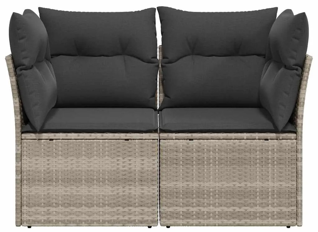 2 személyes világosszürke polyrattan kerti kanapé párnával