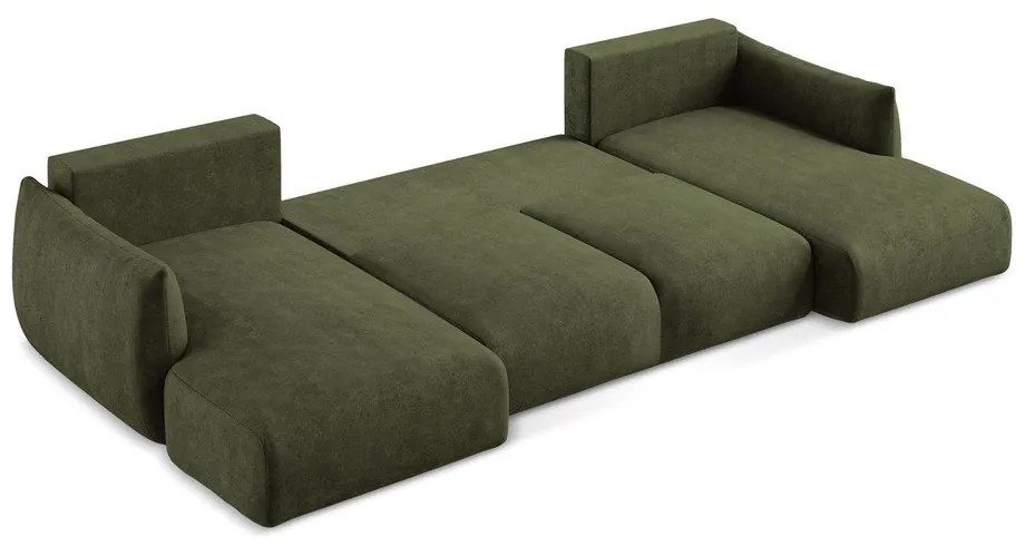 Zöld zsenília kinyitható sarokkanapé (U alakú) Leila – Makamii
