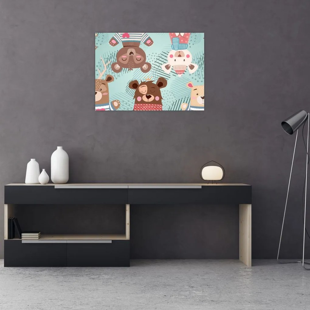 Kép - vidám mackók (üvegen) (70x50 cm)