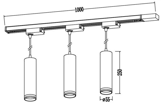 Kábellel függesztett csillár a PIPE sínrendszerhez 3xGU10/10W/230V, fekete