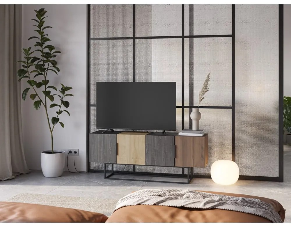 Barna-natúr színű TV-állvány tölgyfa dekorral 140x55 cm Titan – Marckeric