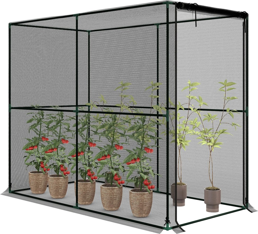 Outsunny finom szövésű növényvédő háló acélvázzal és cipzáras ajtóval, 200 x 100 x 160 cm — fekete | Aosom