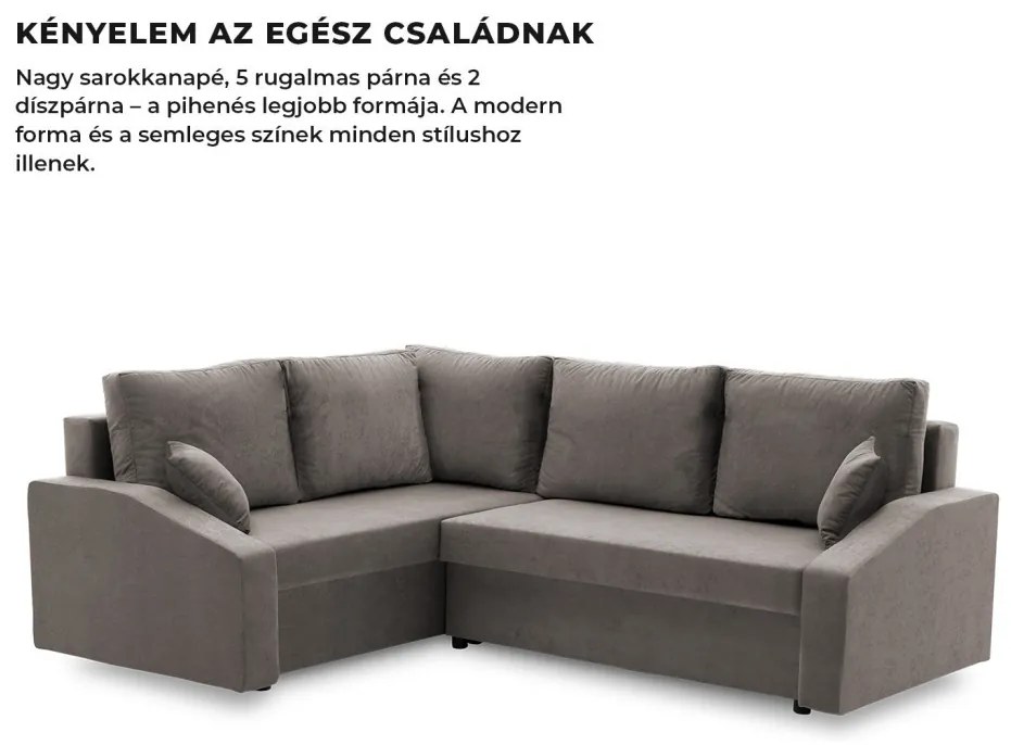 Grande Plus sarokkanapé, baloldali, szövet anyag, szürke