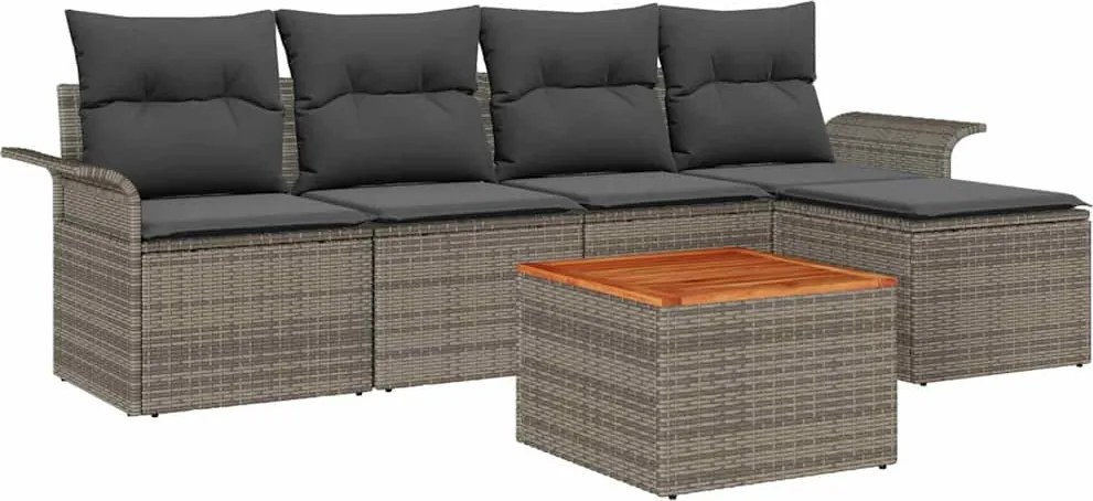 vidaXL Kerti Kanapé Szett párnával 6 pcs Szürke polirattan