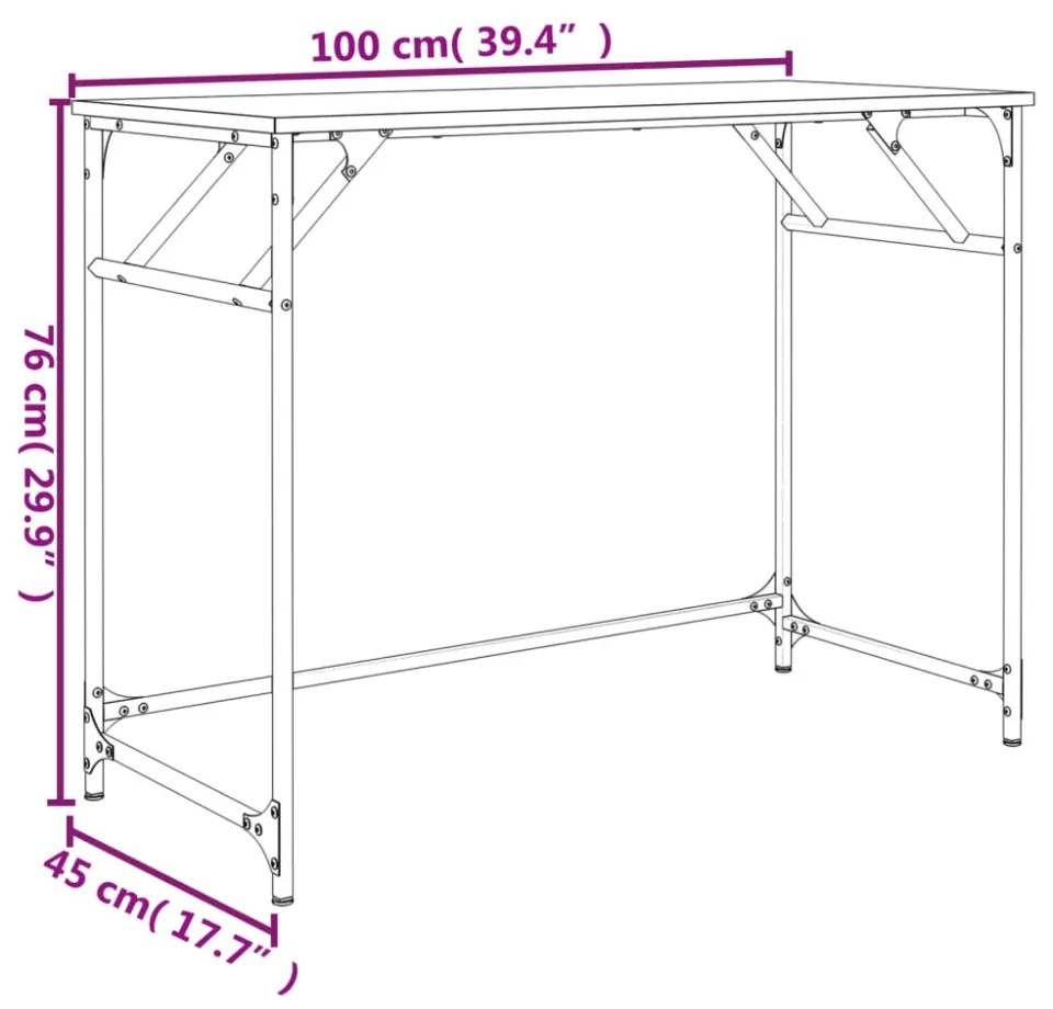 fekete szerelt fa és porszórt acél íróasztal 100x45x76 cm