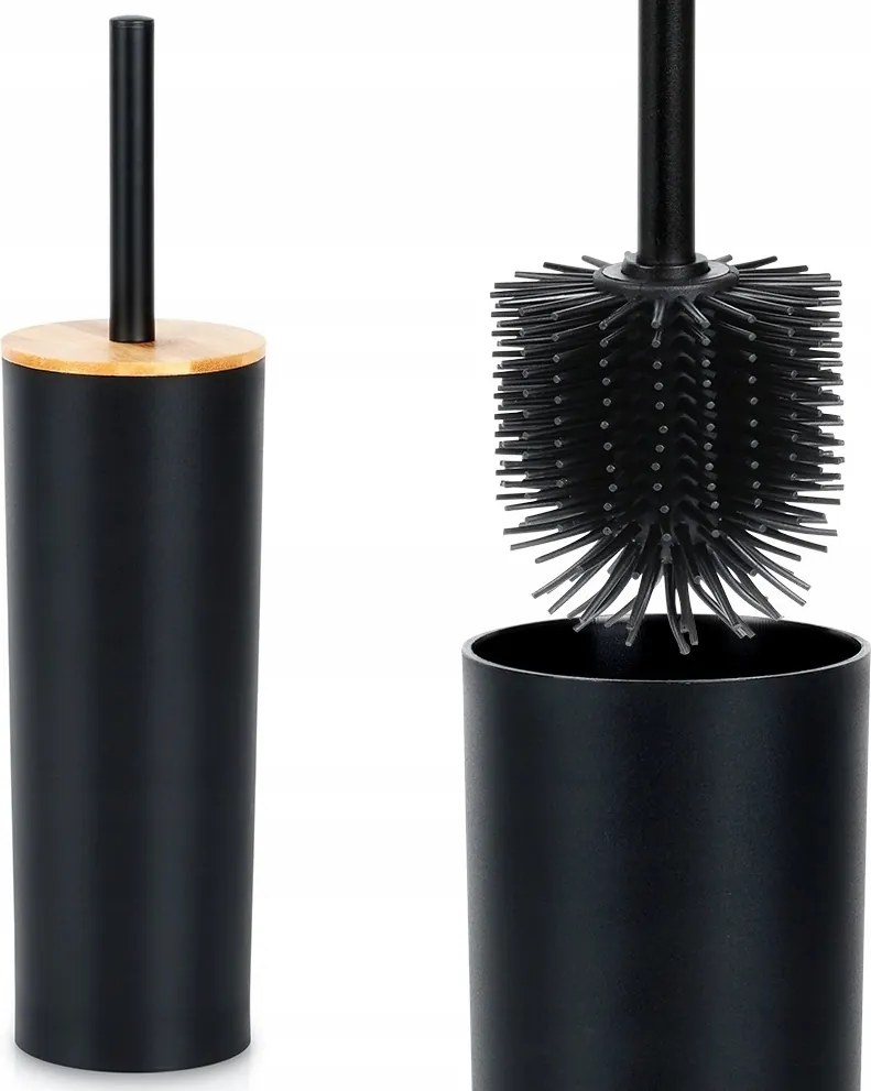 Szilikon Wc kefe állvánnyal Fekete Bambusz fedél 36,5 cm Vilde