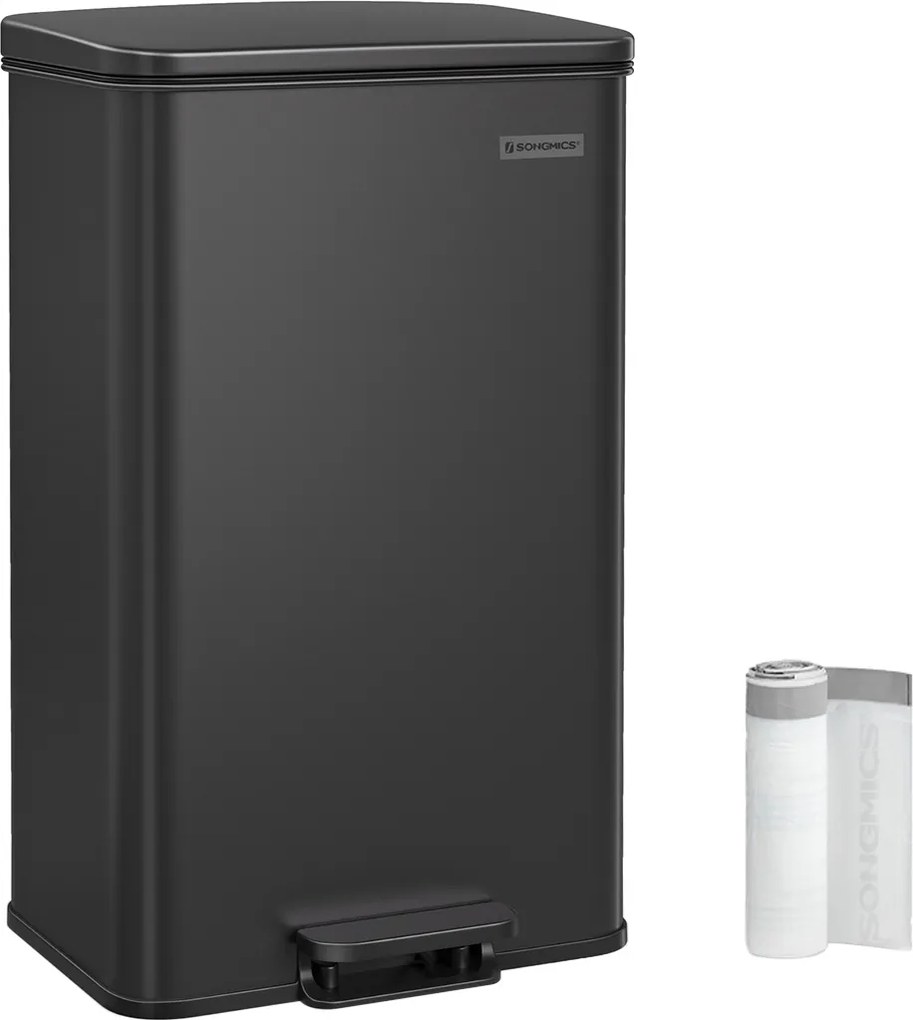 Konyhai szemeteskosár nagy, fedéllel, acél, fekete