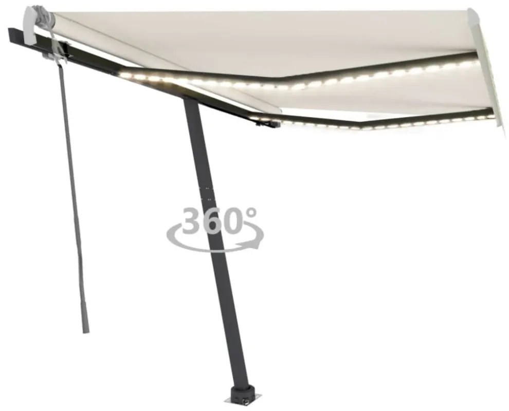 krémszínű kézzel kihúzható LED-es napellenző 300 x 250 cm