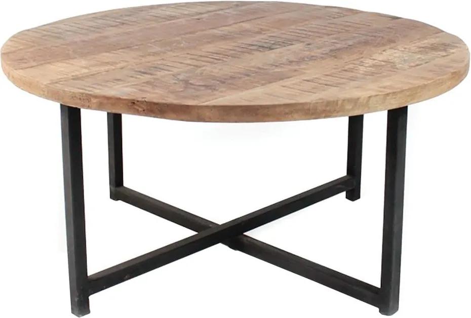 Dex fekete dohányzóasztal mangófa asztallappal, ø 80 cm - LABEL51