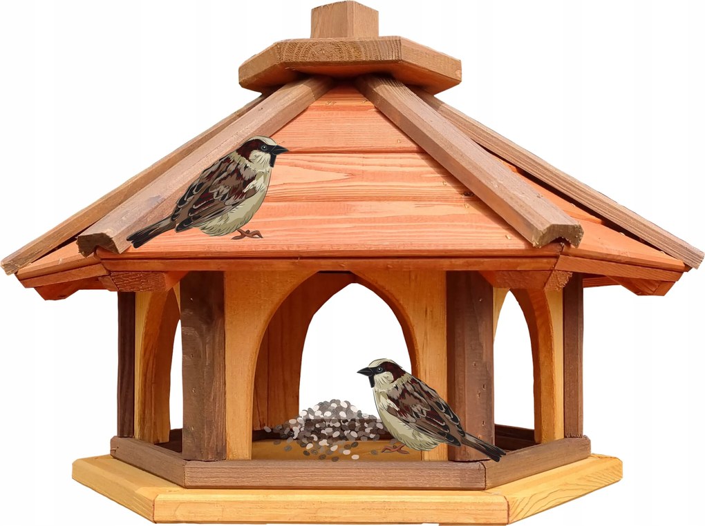 Madáretető Fa Hatszögletű Etető Nagy