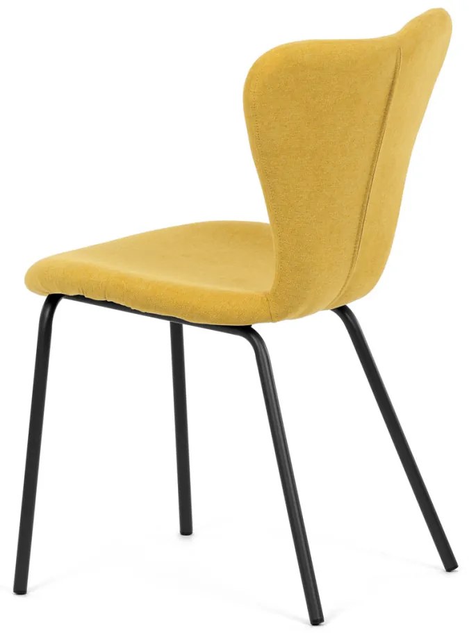 Scaun de sufragerie, material galben, picioare metalice negre