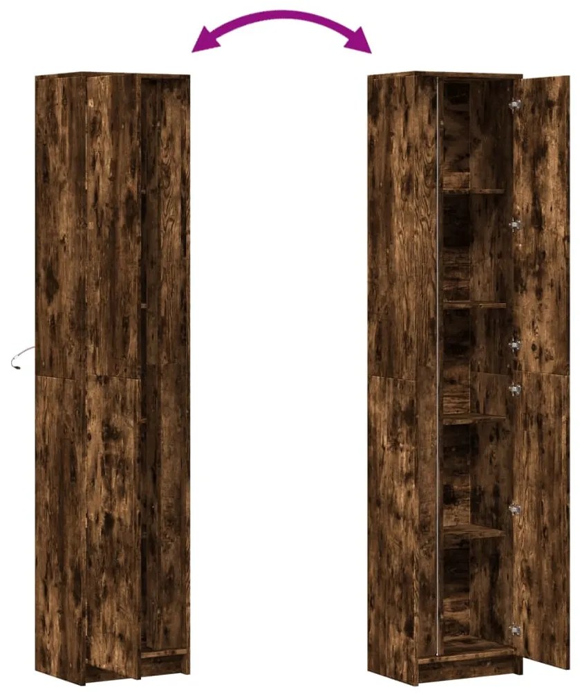füstös tölgy szerelt fa LED-es magasszekrény 41,5x32,5x200 cm