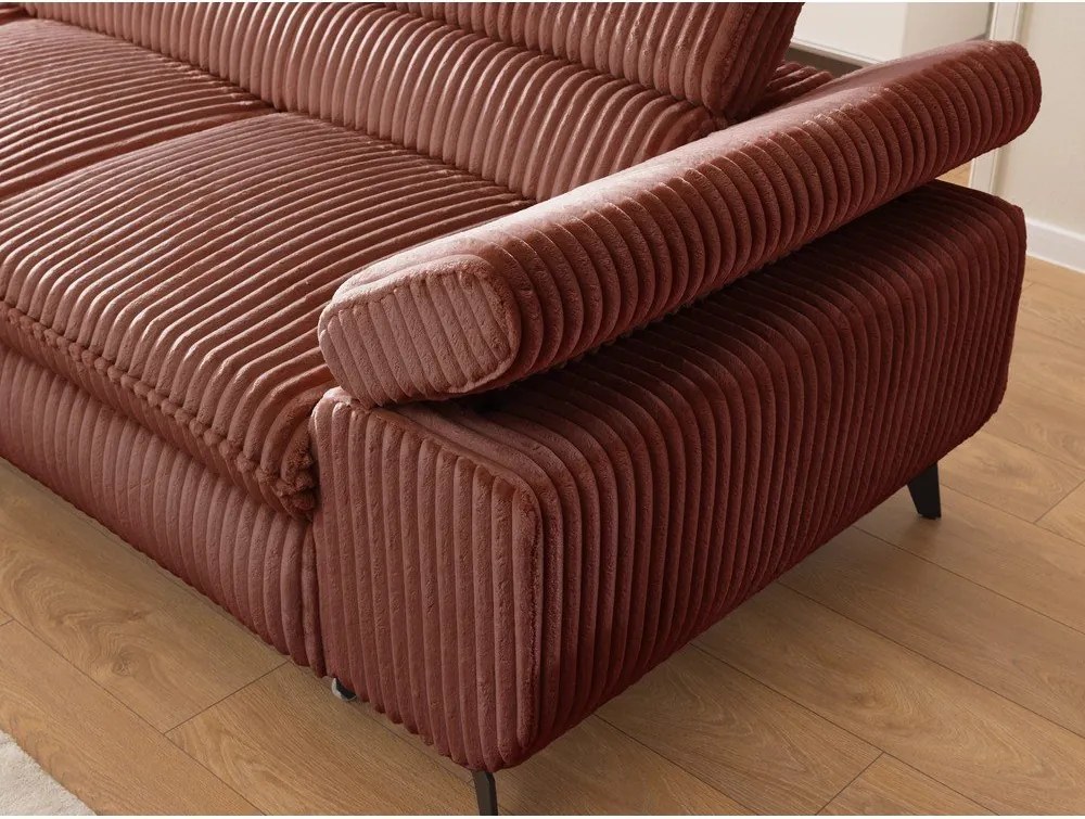 Terrakotta színű kordbársony sarokkanapé (bal oldali-L alakú) Marbeya – Ropez