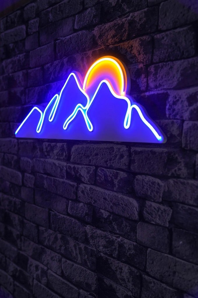 Műanyag LED-es fali dekoráció, Mountain - Blue - Sárga