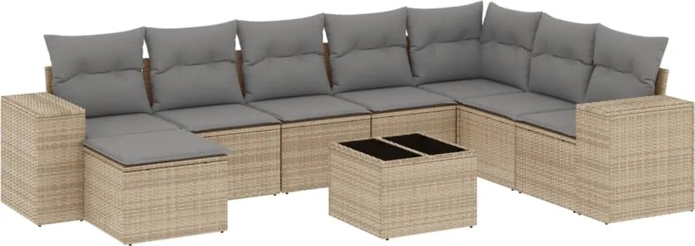 vidaXL 9 részes bézs polyrattan kerti ülőgarnitúra párnákkal
