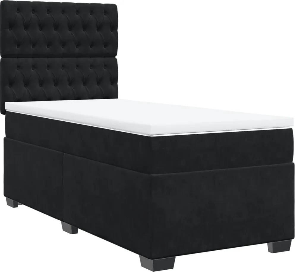 vidaXL fekete bársony rugós ágy matraccal 100 x 200 cm