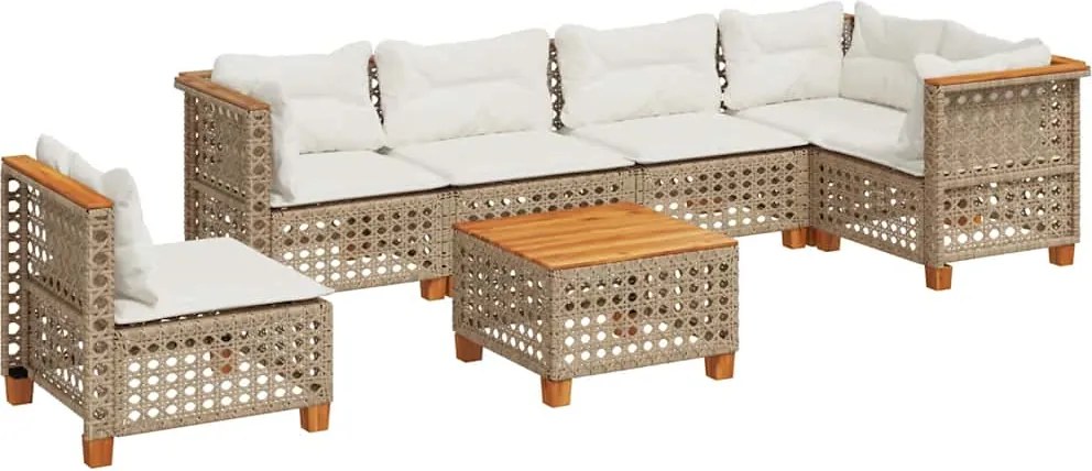 vidaXL 7 részes bézs polyrattan kerti ülőgarnitúra párnákkal