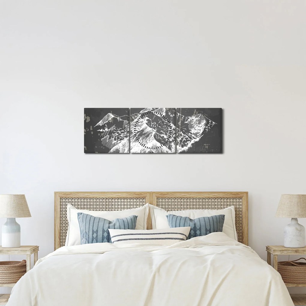 Kép - Hegyek illusztrációja (órával) (90x30 cm)