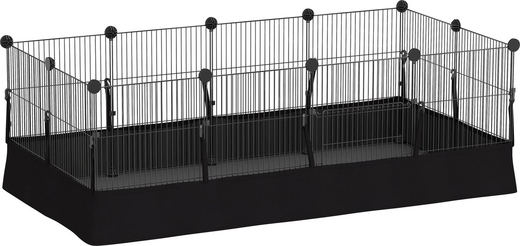 PawHut 12 részes fém kisállat kifutó, alakítható, vízálló bélés, 120 x 60 x 40 cm, fekete | Aosom