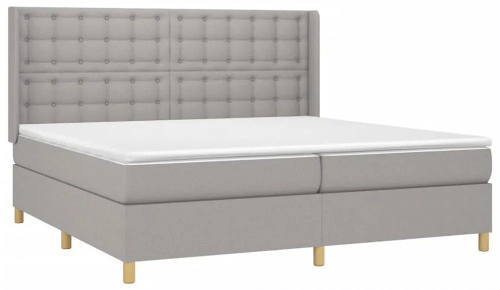 világosszürke szövet rugós és LED-es ágy matraccal 200x200 cm
