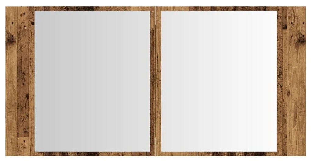 antik fa színű szerelt fa tükrösszekrény LED-del 90x12x45 cm