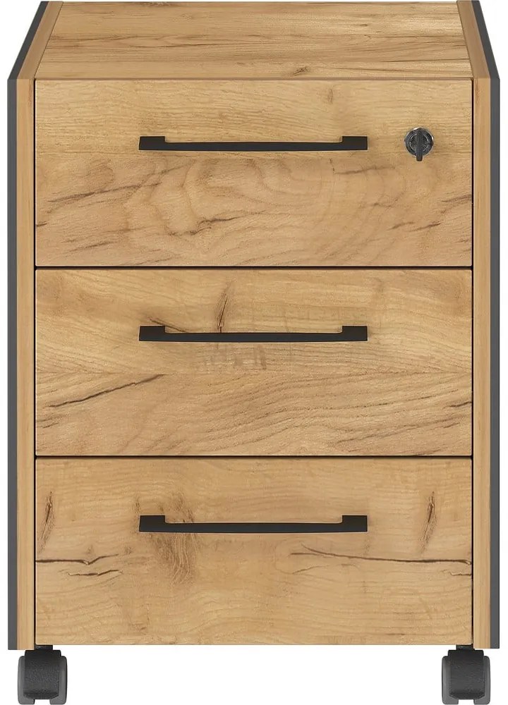 Antracitszürke-natúr színű szekrény tölgyfa dekorral 42x54x49 cm Podium – Germania