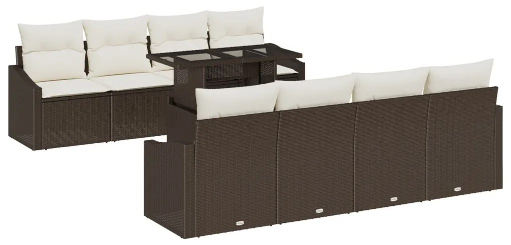 9 Darabos Kert Sofa Szett Párnákkal Barna Poli Rattan
