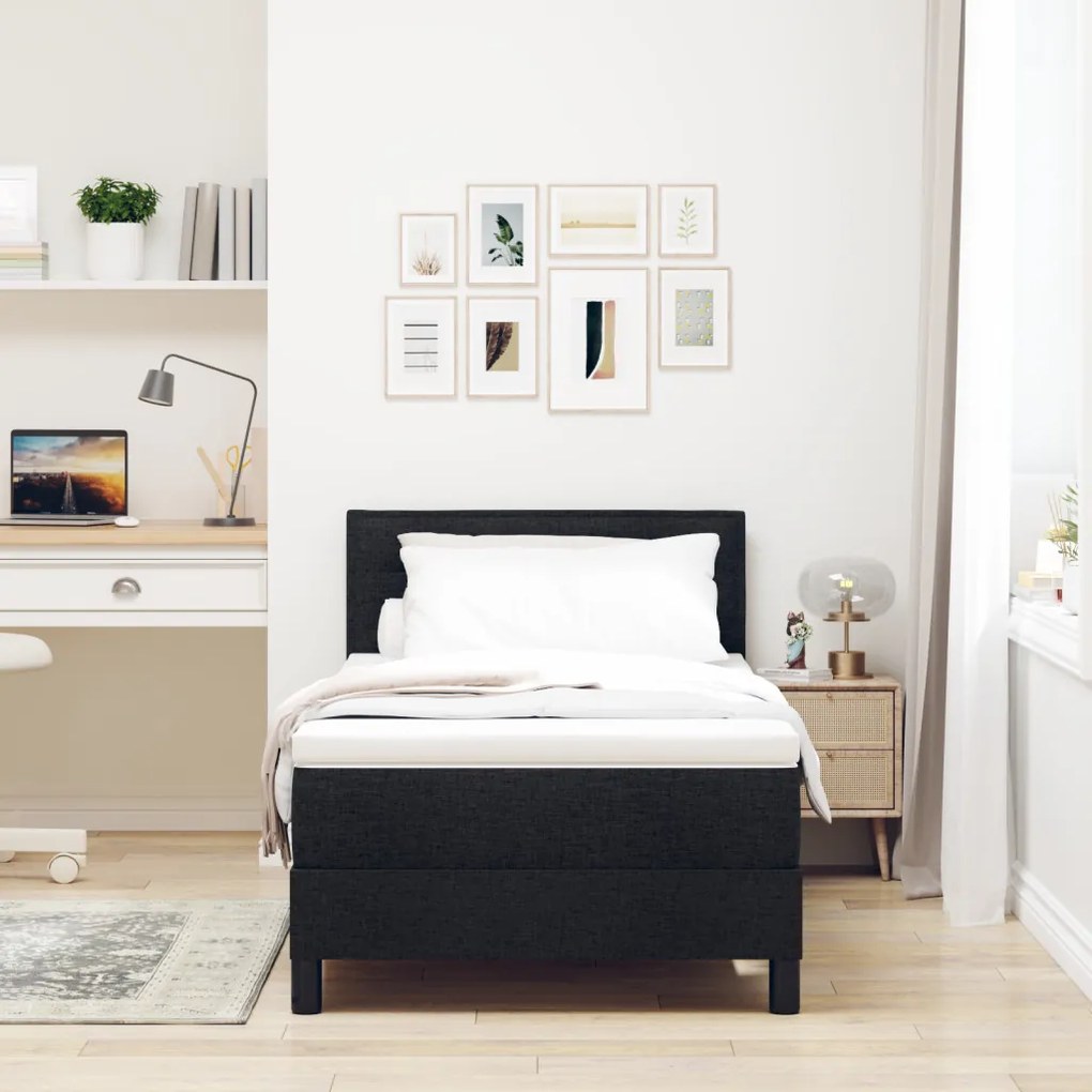 Boxspring Ágy Mattal & LED Fekete 90x200 cm Szövet