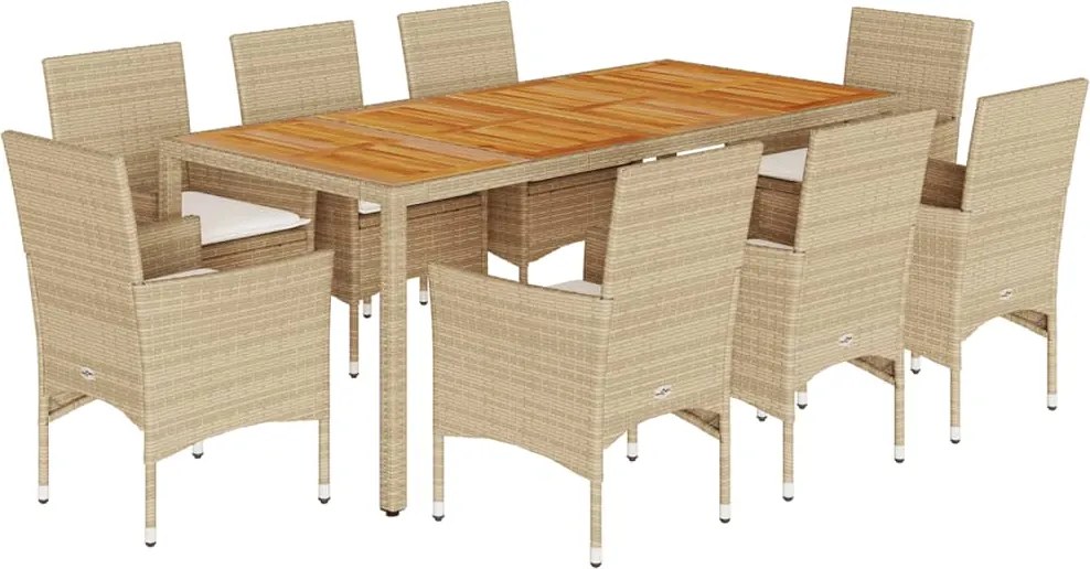 vidaXL 9 részes bézs polyrattan/akácfa kerti étkezőgarnitúra párnákkal