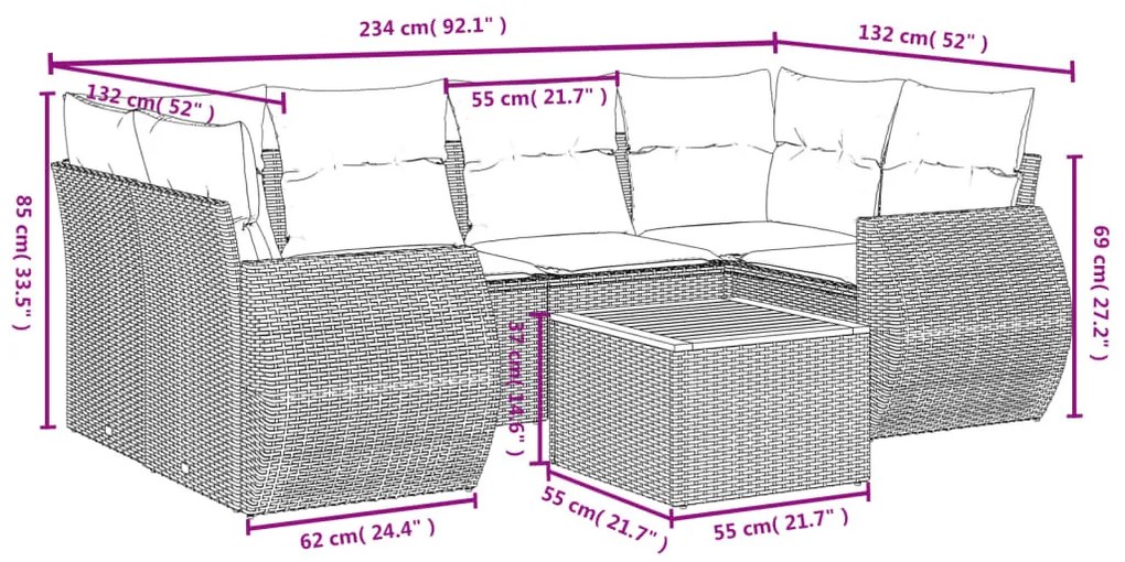 7 részes fekete polyrattan kerti ülőgarnitúra párnával