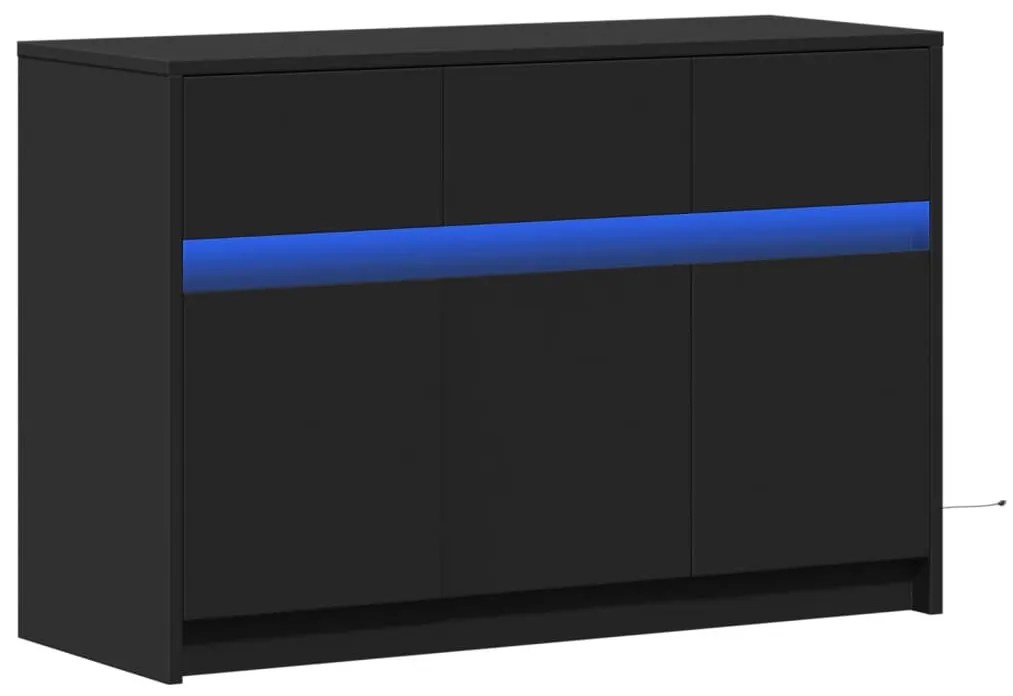 fekete szerelt fa TV-szekrény LED-ekkel 91 x 34 x 61 cm