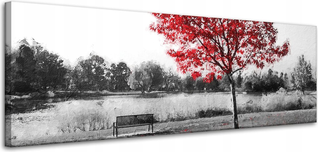Vászonkép Szürke Piros levelek Kontraszt 120x40 cm