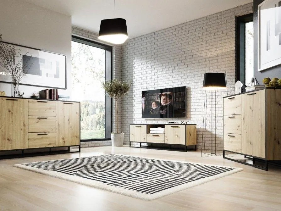 TV asztal/szekrény Bruck (artisan tölgy + fekete). 1091811