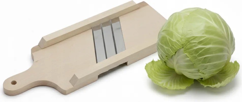 Kézi Konyhai Káposztaszeletelő 40cm Fa reszelő 3 Acél kés