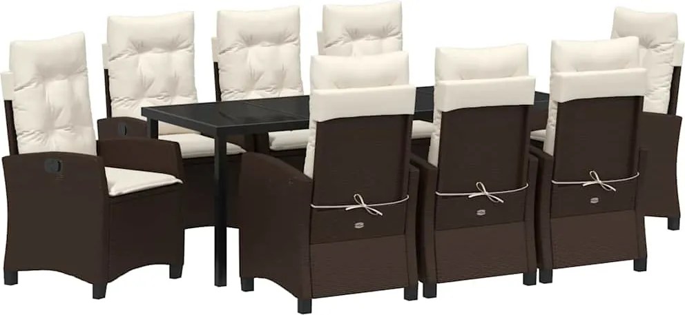 vidaXL Kert étkező szett párnával 9 pcs Barna polirattan