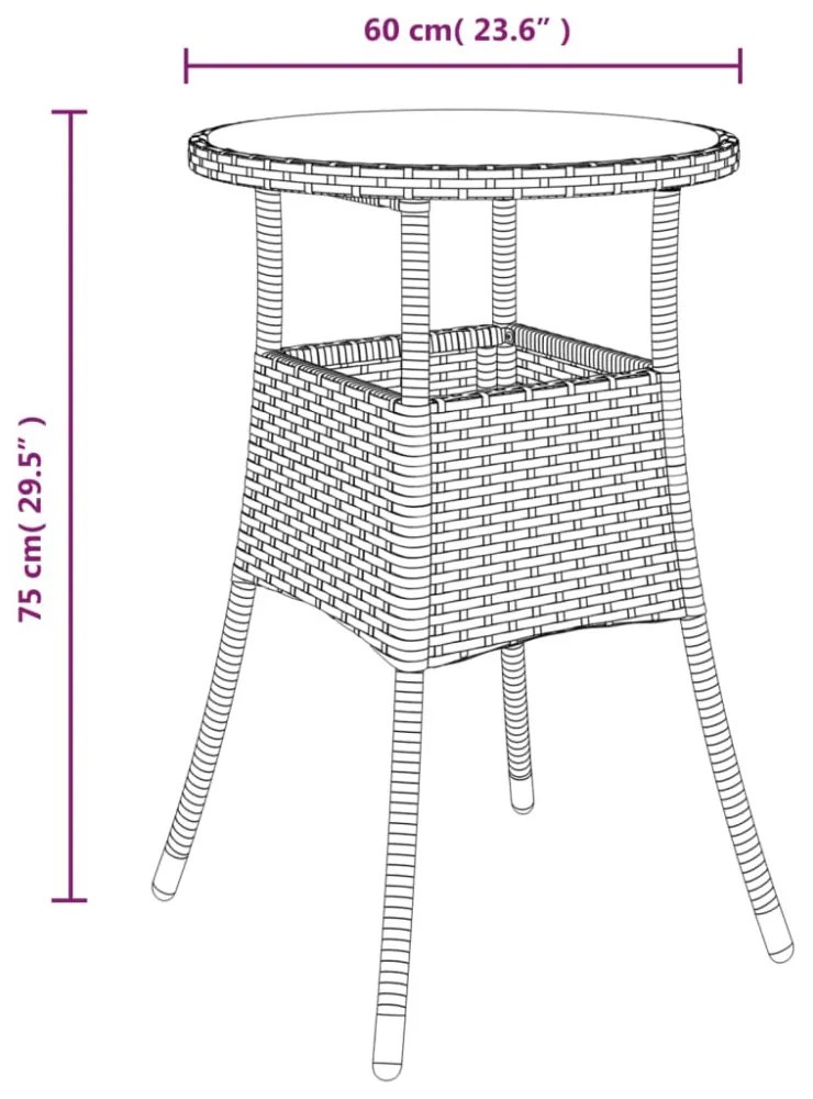 szürke polyrattan és edzett üveg kerti asztal Ø60 x 75 cm