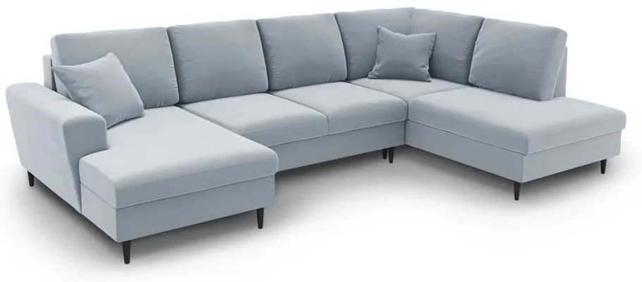 Világoskék bársony kinyitható tárolóhelyes sarokkanapé (jobb oldali-U alakú) Kyoto – Cosmopolitan Design