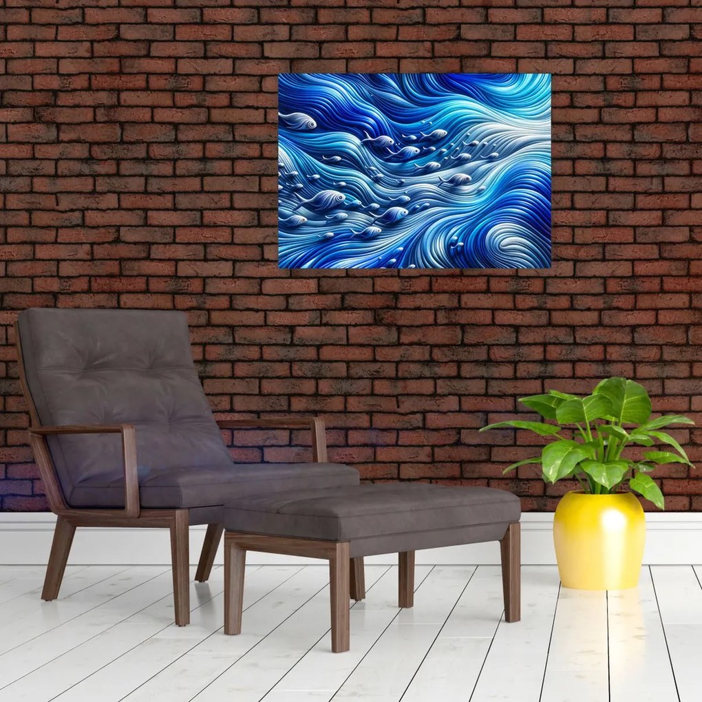 Üveg kép – Halak a hullámokban (70x50 cm)