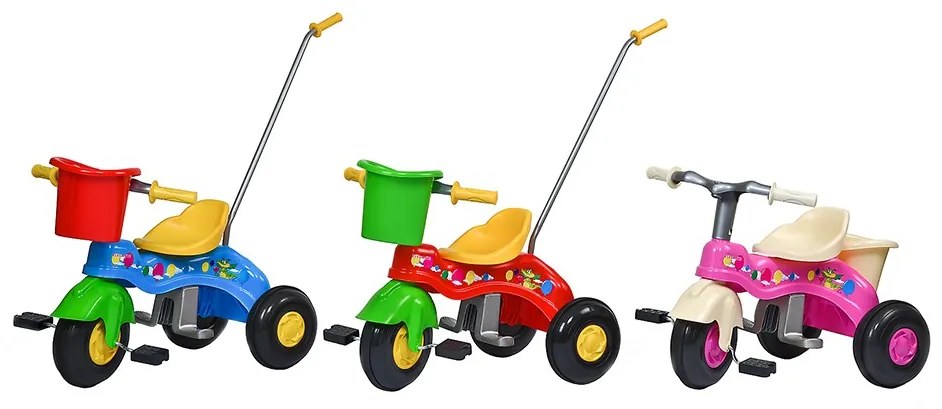 Gyermek pedálos tricikli vezetőrúddal BAYO JUNIOR piros