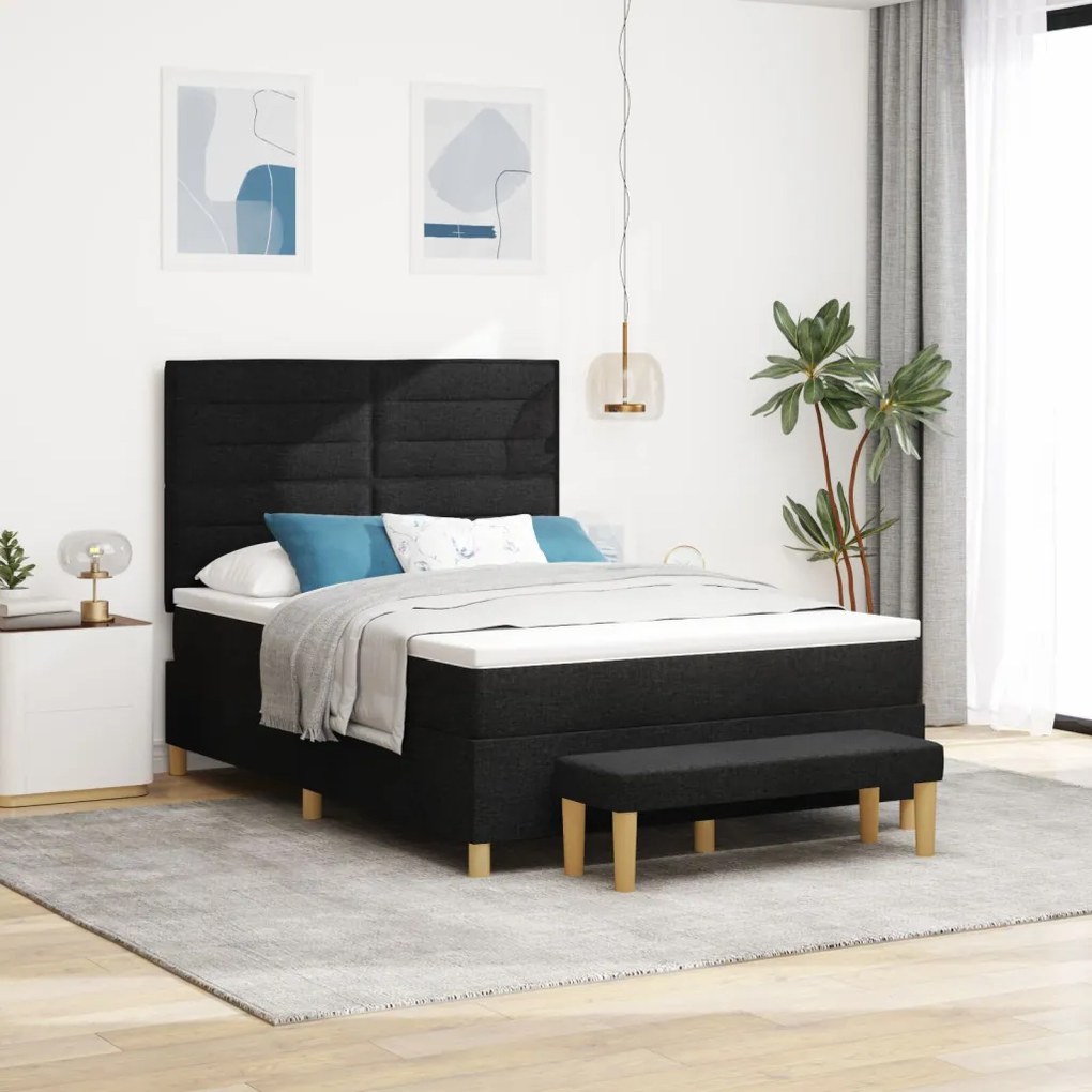 Box Spring Ágy Matraccal &amp; Pad Fekete 140x200 cm Szövet