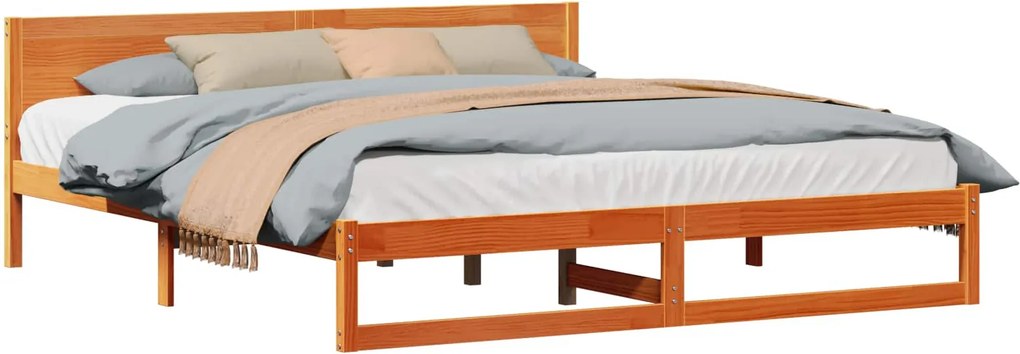 vidaXL Ágykeret fejtámlával Faggyú barna 200 x 200 cm Tömör fenyőfa
