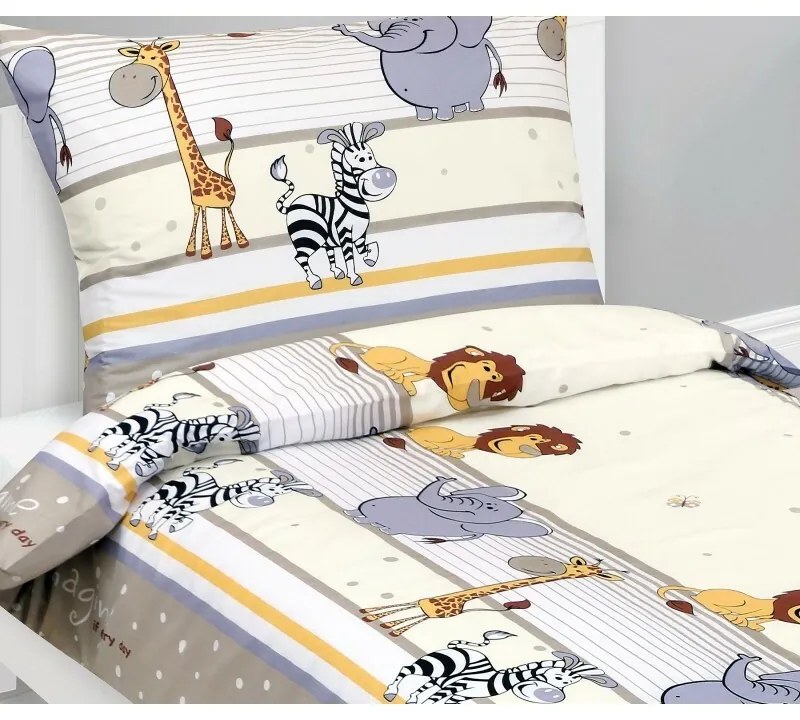 Bellatex Gyermek pamut ágynemű Junior Safari bézs, 140 x 200, 70 x 90 cm