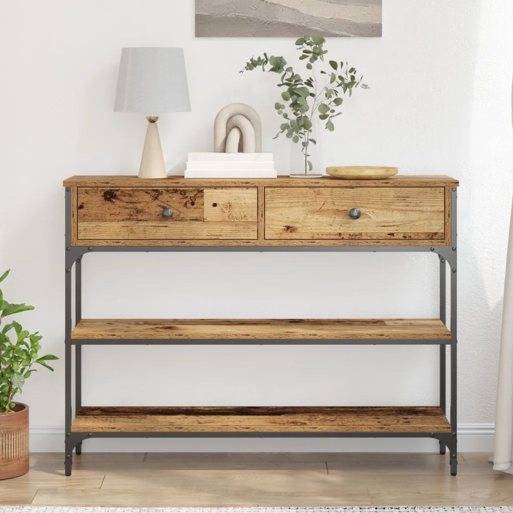 Konzol Asztal Régi Fa 100x25x75 cm Mérnöki Fa és Acél